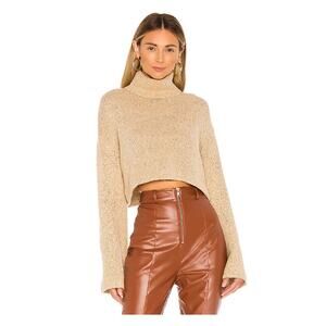 NWT Lover + Friends Janice Beige Flared Sleeves Turtleneck Cropped Sweater - S